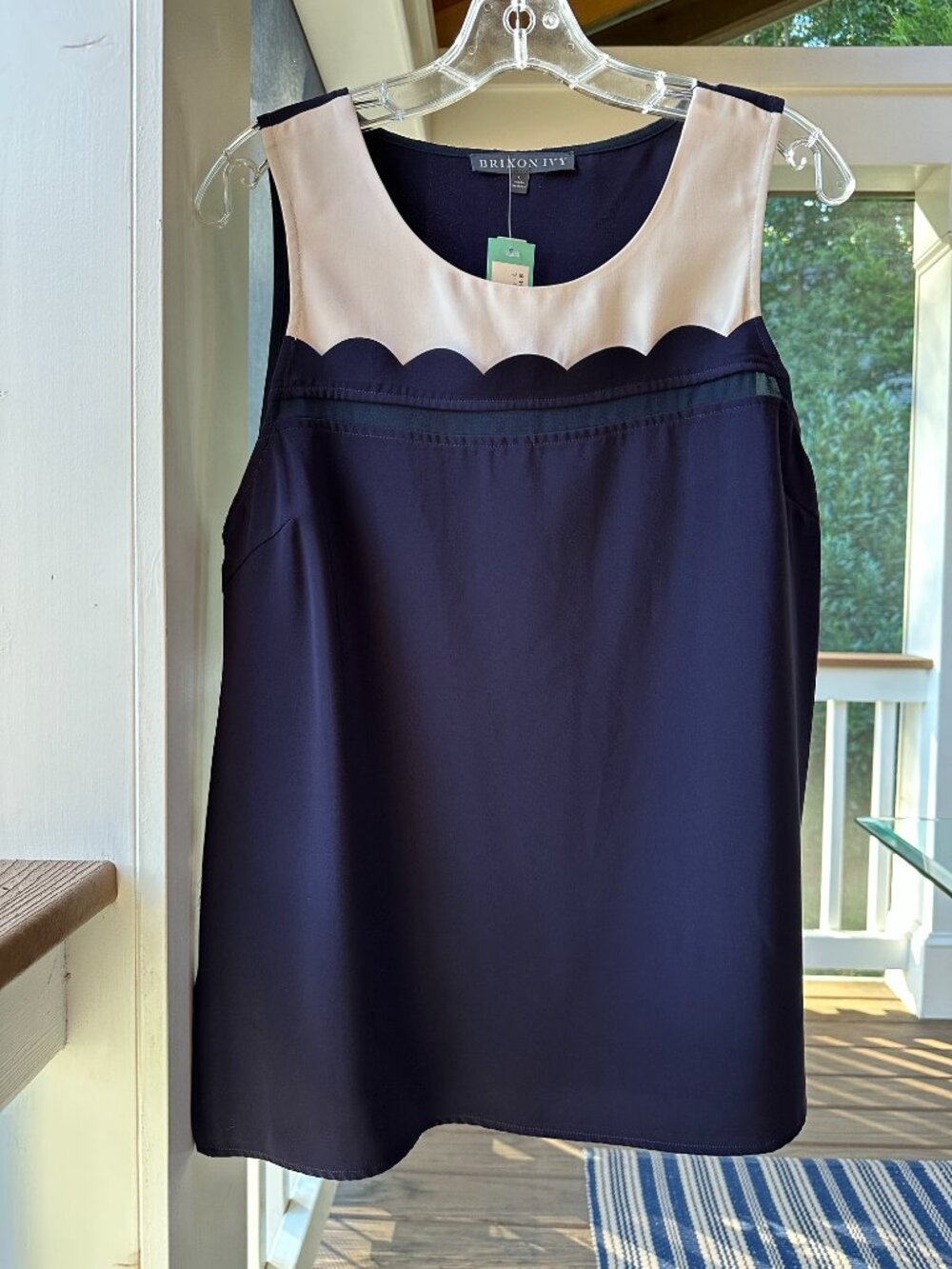 Stitch Fix Jinni Scallop Detail Blouse Top Tank Navy Cream By Brixon Ivy Size L
